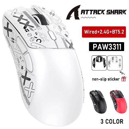 Mouse Gamer Sem Fio ATTACK SHARK R1 18000DPI PAW3311, Tri-Mode Bluetooth 2.4G e Conexão USB, Macro e Leve para Jogos