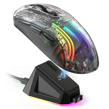 Mouse Sem Fio RGB ATTACK SHARK X2 Pro 2025, Transparente com Doca de Carregamento Magnético, Tri-Mode Bluetooth 2.4G/USB, Controle de Macro