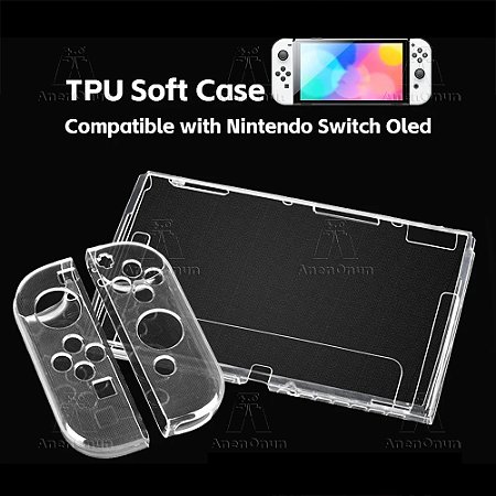 Capa Protetora Transparente p/ Switch OLED – TPU Macio, Anti-Queda, Anti-Risco, Antiderrapante