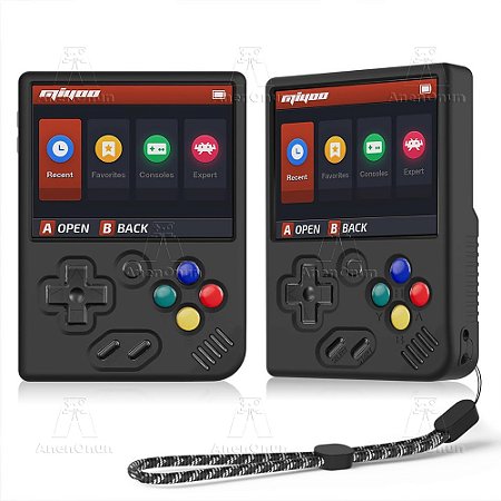 Capa Protetora p/ Miyoo Mini Plus – Silicone Preto, Anti-Queda, Anti-Risco, com Cordão