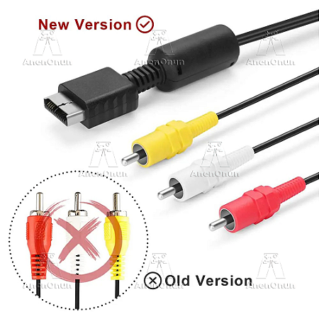 Cabo AV de Alta Qualidade 1.8m/6 pés – PS1, PS2, PS3, Áudio e Vídeo, Cabo Composto p/ TV, Acessórios para Console