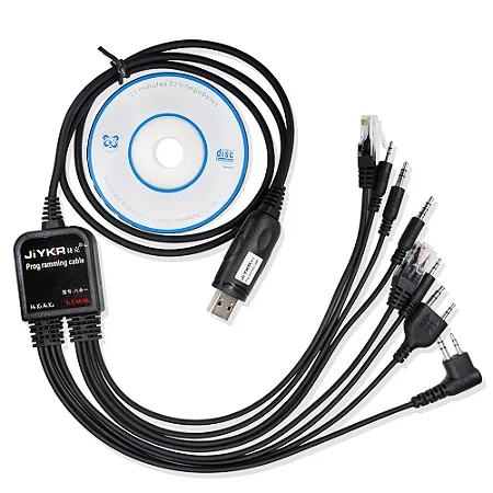 Cabo de Programação 8 em 1 USB p/ Rádio – Baofeng, Kenwood, TYT, QYT, Motorola AXU4100, Yaesu, Icom, Walkie-Talkie + CD Software