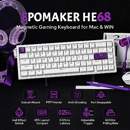 Teclado Gamer EPOMAKER HE68 65% Hall Effect ANSI 8000Hz Mac/Win