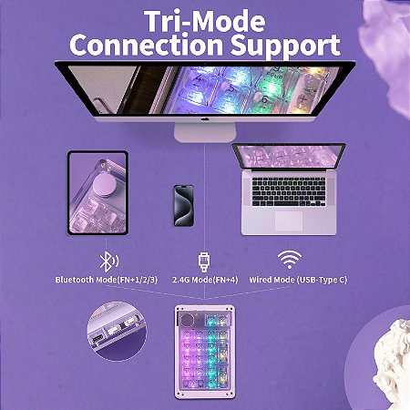 Teclado Mecânico KiiBOOM Phantom 21 Hot-Swap Bluetooth 5.0 RGB