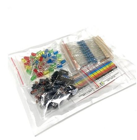 Kit Eletrônico DIY Completo – Resistores, Capacitores, LEDs, Botões, Chips Cerâmicos, Passivos e Ativos