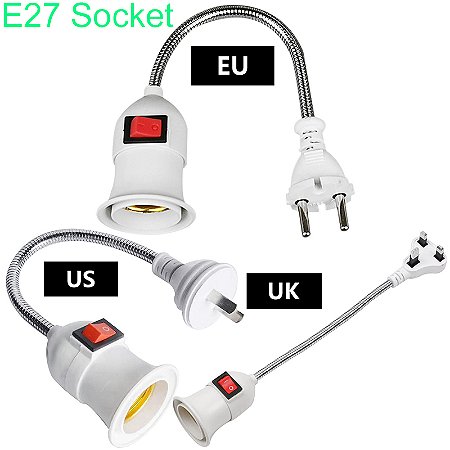Adaptador Soquete E27 com Interruptor Liga/Desliga – Plug US/EU/UK Flexível