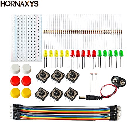 Kit Iniciante p/ Arduino UNO R3 | Mini Tábua de Pão, LEDs, Jumpers e Botões – Educacional DIY