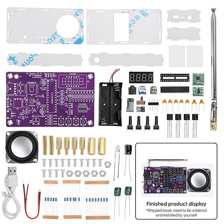 Kit Eletrônico DIY Rádio FM 87.5–108MHz | Kit de Solda com Display Digital e Placa PCB