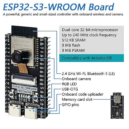 ESP32-S3 CAM Freenove c/ Tela Touch e Áudio Estéreo