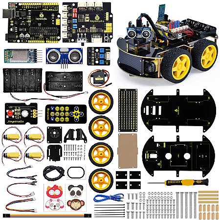 Kit Robô 4WD Bluetooth V2.0 Keyestudio p/ Arduino – LED, Scratch e Montagem DIY