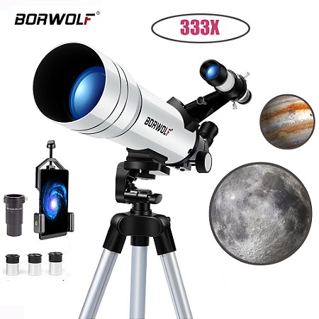 Telescópio Profissional BORWOLF 70400 333X HD para Lua, Estrelas e Observação de Pássaros.