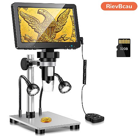 Microscópio Digital Rievbcaau 1200X HD USB com 10 LEDs, Profissional para Reparos e Inspeções Eletrônicas.          Perguntar ao ChatGPT