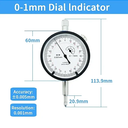 Indicador de Relógio Shahe 0-1mm com Precisão de 0,001mm para Medição Métrica Precisa