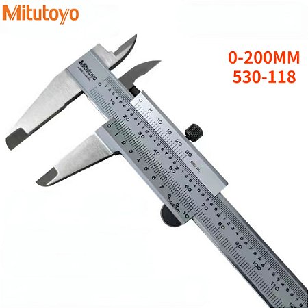 Mitutoyo Paquímetro Vernier Metálico 530-118 0-200mm para Medições Internas, Externas, de Profundidade e Passo