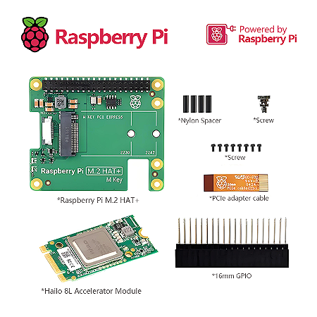 Raspberry Pi AI Kit, Oficial M.2 HAT + com Hailo-8L Accelerator