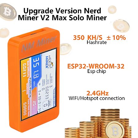 NerdMiner V2 Bitcoin Miner 350KH/s com Display Inteligente 2,8” – Crypto Solo, Loteria BTC e Placa ESP32-2432S028R
