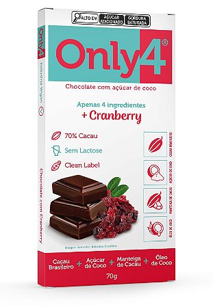 Chocolate 70% Cacau com Cranberry 80g - Only4