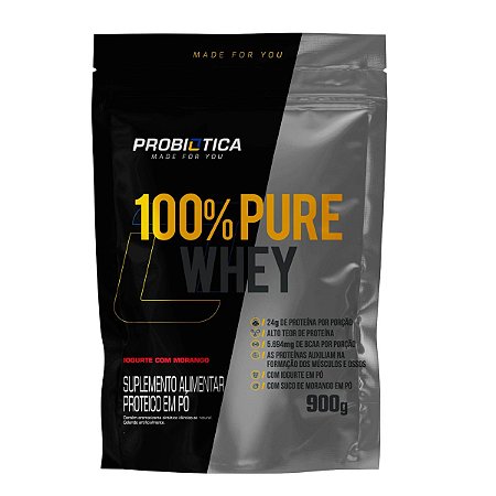 100% Pure Whey Refil (900G) Iogurte com Morango - Probiótica