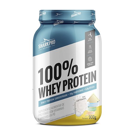 Whey 100% Concentrado Shark Pro Pote 900g - LEITINHO