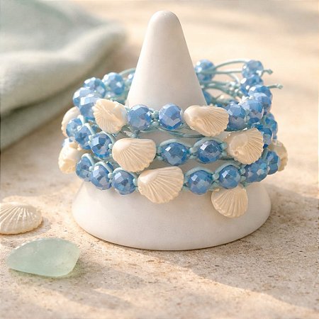 Pulseira de Cristais e Conchas Azul