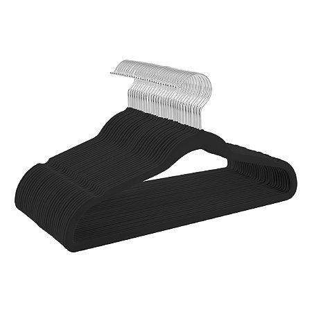 Kit 50 Cabides de Veludo Ultra Fino Antideslizante Preto