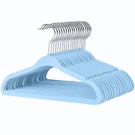 Kit 50 Cabides Veludo Infantil Slim Ultrafino Azul Bebe
