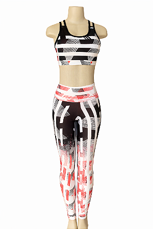 Conjunto Fitness Feminino Estampado – Top + Legging Cintura Alta