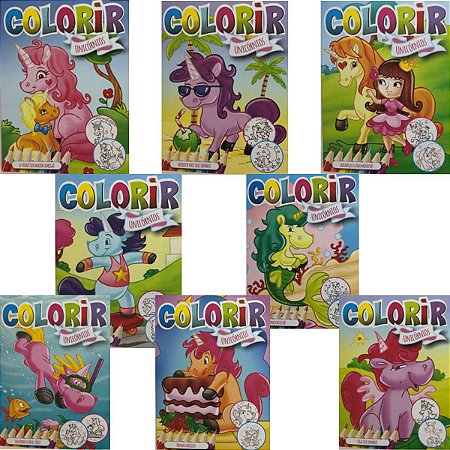 8 Livrinhos Infantil Colorir Unicórnios
