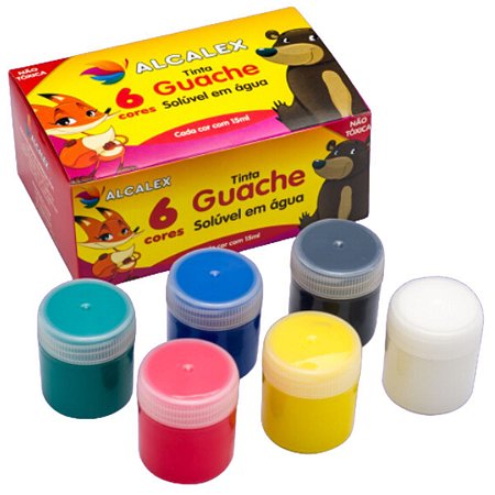 Tinta Tempera Guache Escolar 6 cores