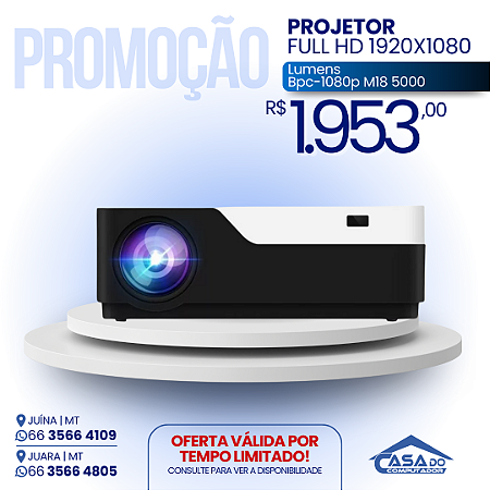Projetor Bpc-1080p M18 5000 Lumens Preto E Branco Cor Branca/ Preta 110v/220v