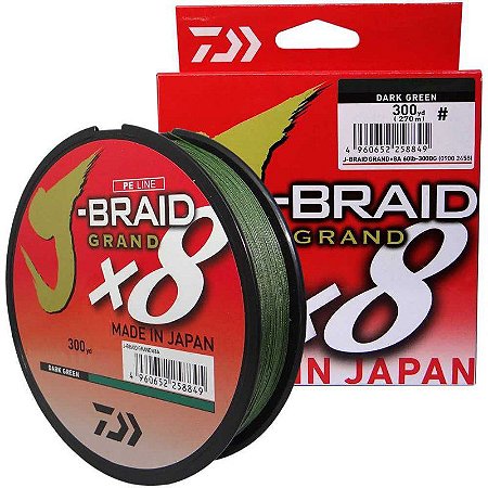 Linha multifilamento Daiwa J-braid Gr X8 Darkgreen 270m 35lb 0,22mm