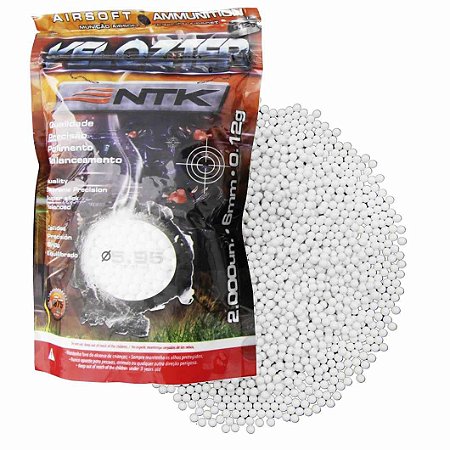 Esferas BBS Airsoft NTK Velozter 0,12g 6mm com 2000 un.