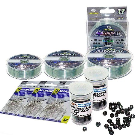 Kit Anzol Maruseigo 14/16/18+Chumbada 3/5+Linha Platinum