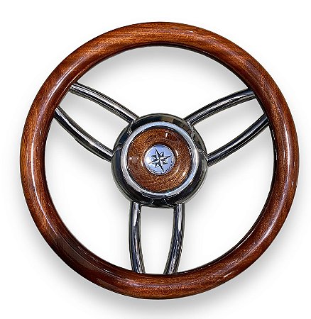 Volante para embarcação esportivo em aço inox T26B-35 madeira 1169