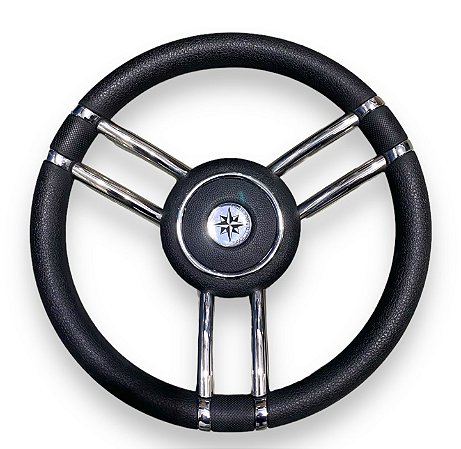Volante para embarcação esportivo em aço inox T26B-35 Inox e preto