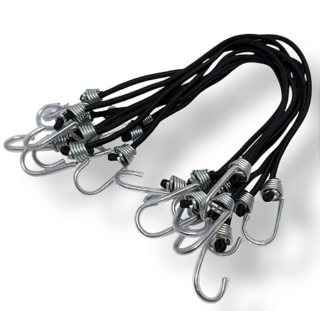 Elástico extensor 5 mm X 50 cm com 2 ganchos de metal - Pacote com 10