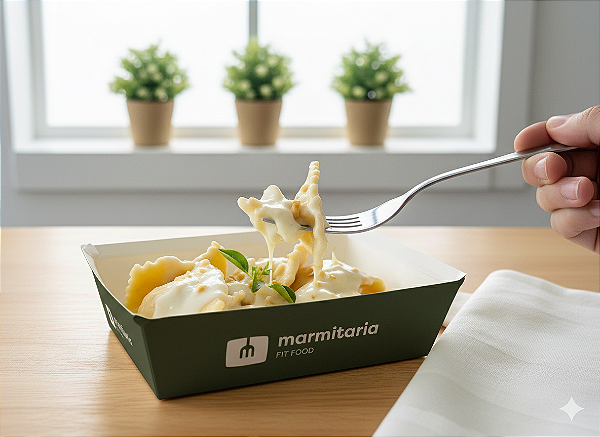 Ravioli recheado com Banana da Terra ao molho Branco - 200g ou 350g