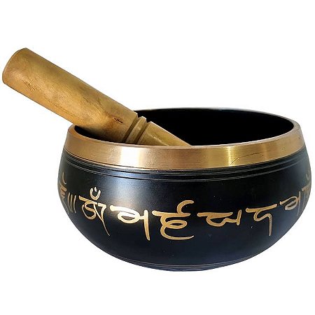 Tigela Tibetana 7 Metais com Mantras e Buda T4 15cm - Preto
