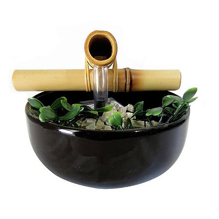Fonte de Água em Cerâmica e Bambu P 14cm - Preta