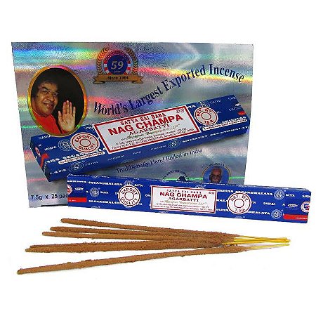 Incenso Sai Baba Nag Champa da Satya - Atração de Boas Energias - Slim, 6 varetas