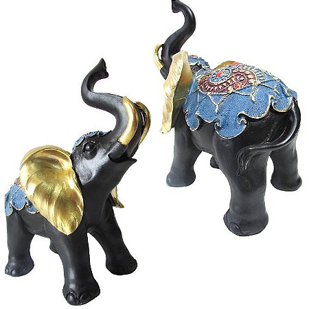 Elefante Indiano Luxo Preto Com Manto em Resina 20cm