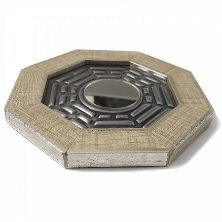 Baguá do Céu Posterior Feng Shui Elegante com Espelho Reto 13cm - Moldura Areia