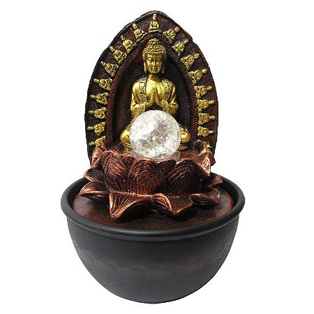 Fonte de Água Buda com Flor de Lótus com Led Bivolt - 28cm