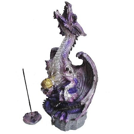 Incensário Dragão Alado Lilás 40cm