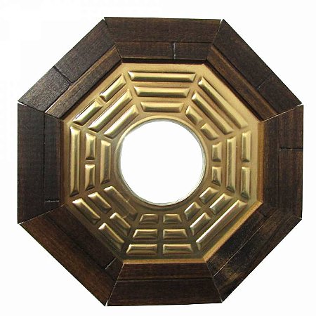 Baguá em Madeira Cor Mogno Com Espelho Convexo 13cm - Céu Anterior Feng Shui