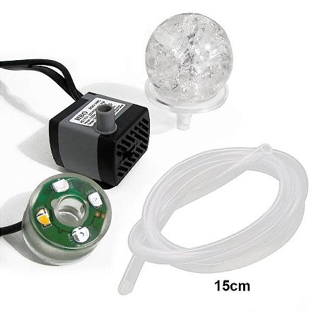 Kit para Fonte de Água Bola De Vidro Com Suporte + Bomba Bivolt Com Led e Mangueira