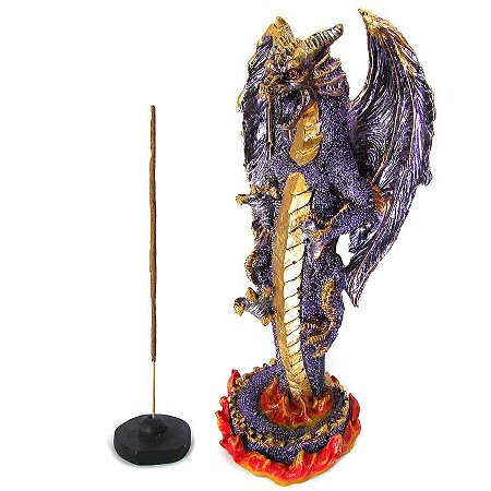 Incensário Dragão em Pé 29cm - Roxo Metálico