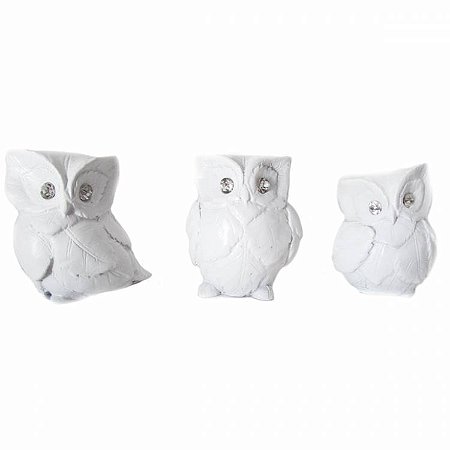 Trio de Corujas Envelhecidas 6,5cm - Branca