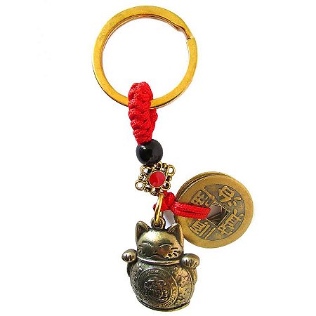 Chaveiro Manekineko da Sorte com Moeda 8,5cm