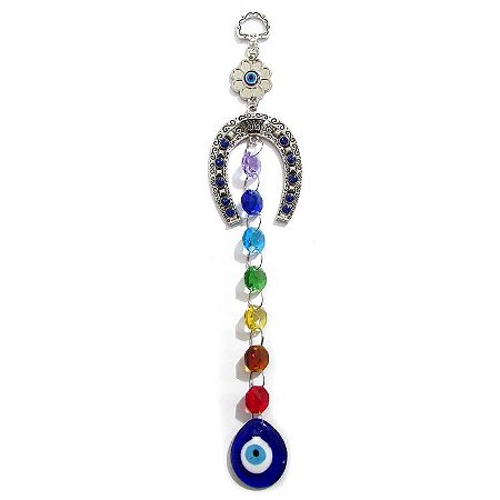 Móbile Ferradura com 7 Chakras e Olho Grego 26cm